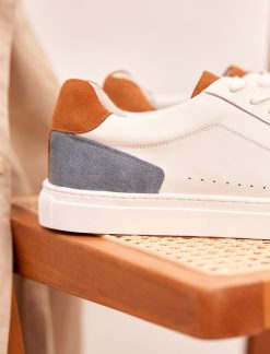 Pied de Biche Sneakers | Frisco V3 Blanc, Bleu Canard & Ocre